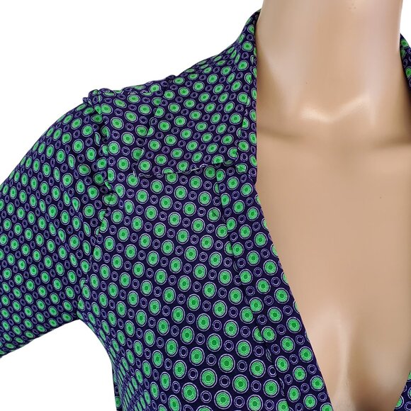 Tommy Hilfiger Wrap Dress Women's Size 6 Blue Green Polka Dot V Neck Long Sleeve - Picture 12 of 14
